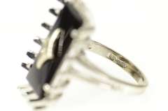 10K White Gold Black Onyx Diamond Accent Retro Basket Trim Ring