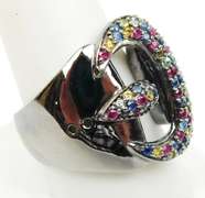 Sterling Multi-Colored Sapphire Buckle Ring, 10