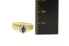 14K Yellow Gold Marquise Sapphire Diamond Halo Textured Ring
