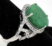 Terrific 8.00CTS Natural Emerald & White Sapphire Ring in Sterling Silver