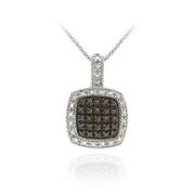 Sterling Silver 1/4ct TDW Champagne Diamond Square Pendant