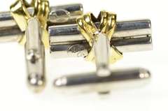 18K White Gold Two Tone Criss Cross Bar 1960's Retro Cuff Links