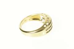 10K Yellow Gold Tiered Diamond Channel Heart Pattern Band Ring