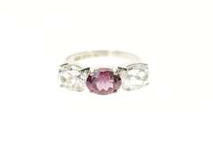 10K White Gold Three Stone Purple Tourmaline Cubic Zirconia Ring