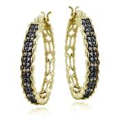 Gold Tone 1/4ct Champagne Diamond 28mm Round Hoop Earrings