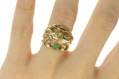 14K Yellow Gold Ornate 1960's Emerald Crab Cancer Zodiac Ring