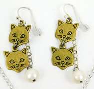 Sterling & Pearls Cat Necklace & Earrings
