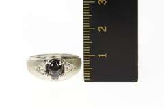 14K White Gold Retro Black Star Sapphire Diamond Accent Ring
