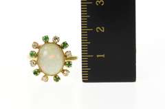 14K Yellow Gold Victorian Natural Opal Diamond Emerald Halo Ring