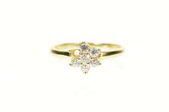 14K Yellow Gold Flower Snow Flake Round CZ Cluster Ring