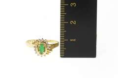 14K Yellow Gold Ornate Classic Emerald Accent Bypass Ring