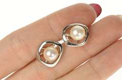 14K White Gold 8.3mm Retro 1960's Pearl Fancy Geometric Cuff Links