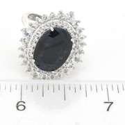 Abyssal Midnight Oval Diamond Cut & White Sapphire Ring in Sterling Silver