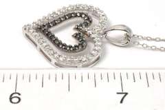 Sterling Silver White & Black Stone Heart Necklace