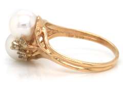 Elegant 14kt YG Double Pearl and Diamond Accent Ring