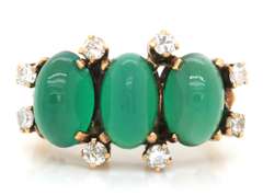 Intriguing Vintage 14kt YG Chrysoprase and Diamond Ring