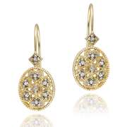 18K Gold over Sterling Silver Diamond Accent Filigree Oval Leverback Earrings