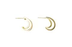 14K Yellow Gold Diamond Oval Layered Look Semi Hoop Earrings