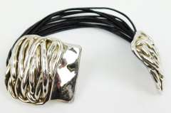 Chunky & Hip Sterling & Black Leather Cuff Bracelet