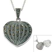 Sterling Silver Marcasite Heart Locket Pendant