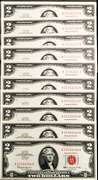 (10) Gem Crisp 1963 $2 Red Seal Notes-Consecutive Serial Numbers Nice Notes!
