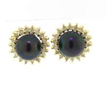 Stunning Black Pearl and Diamond Halo Earrings