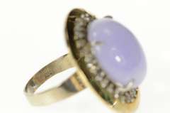 14K Yellow Gold Victorian Lilac Jade Diamond Halo Cocktail Ring