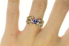 14K Yellow Gold 1.60 Ctw Oval Tanzanite Baguette Diamond Ring