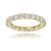 18K Gold over Silver Cubic Zirconia 3mm Round-cut Eternity Band Ring