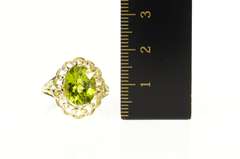 10K Yellow Gold Ornate Oval Peridot Filigree Halo Statement Ring