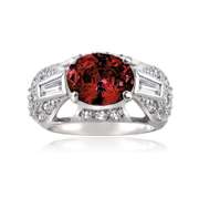 Sterling Silver Red and Simulated Diamond CZ baguette and Pave Filigree Ring