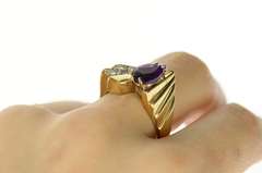 14K Yellow Gold Pear Amethyst Diamond Geometric Men's Ring