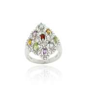 Sterling Silver Multi Gemstone & Diamond Accent Diamond Shaped Ring