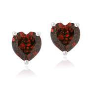 Sterling Silver 3ct Created Ruby Heart Stud Earrings, 7mm
