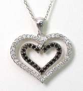 Sterling Silver White & Black Stone Heart Necklace