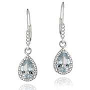 Sterling Silver 3ct Blue Topaz & Diamond Accent Teardrop Leverback Earrings