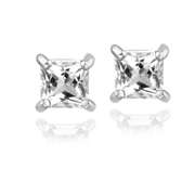 Sterling Silver .9ct White Topaz Square Stud Earrings, 4mm
