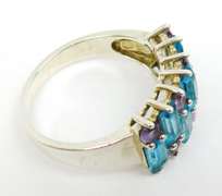 Wide Sterling Blue Topaz & Amethyst Ring, 9