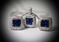 Stunning 18K White Gold Sapphire and Diamond Suite