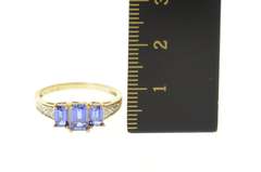 10K Yellow Gold Three Stone Syn. Sapphire Diamond Accent Ring