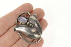 Sterling Silver Georg Jensen Ornate Moonstone Flower 822 Pin/Brooch