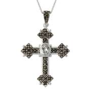 Sterling Silver Marcasite & CZ Cross Pendant