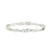 Sterling Silver Multi Gemstone & Diamond Accent Swirl Infinity Bracelet