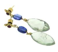 Attractive 18kt Green Quartz, Sapphire and Cabachon Ruby Earrings