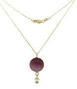 Charming 14kt YG Pink Enamel and Pearl Pendant on Chain