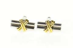 18K White Gold Two Tone Criss Cross Bar 1960's Retro Cuff Links