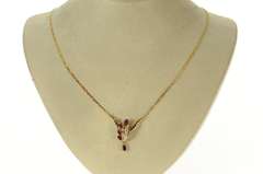 14K Yellow Gold Ruby Diamond Ornate Wavy Chain Link Necklace