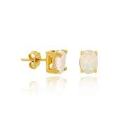 18K Gold over Sterling Silver Created White Opal 6x4mm Stud Earrings