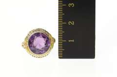 10K Yellow Gold Syn. Amethyst Ornate Art Deco Filigree Ring
