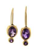 Nice Bezel Set Oval Amethyst Dangle Earrings